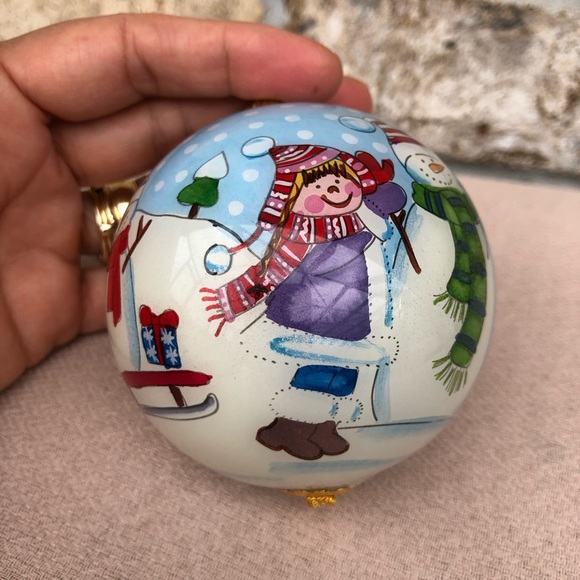 Pier 1 Import Li Bien Christmas 2015 Ornament Kids Playing Snowman Hand painted - Picture 3 of 10